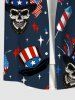 Plus Size Patriotic American Flag Skulls Hat Star Print Buttons Pocket Shirt For Men -  