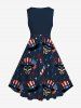 Plus Size Patriotic American Flag Skulls Hat Star Print 1950s Vintage Dress -  