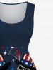 Robe Grande Taille Imprimée Drapeau Américain à Crâne - Bleu de Minuit 4X