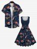 Plus Size Patriotic American Flag Skulls Hat Star Print 1950s Vintage Dress -  