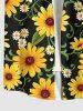 Plus Size Sunflowers Daisy Floral Leaf Print Buttons Pocket Hawaii Shirt For Men -  