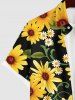 Plus Size Sunflowers Daisy Floral Leaf Print Buttons Pocket Hawaii Shirt For Men -  