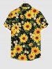 Plus Size Sunflowers Daisy Floral Leaf Print Buttons Pocket Hawaii Shirt For Men -  