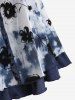 Plus Size Tie Dye Mesh Floral Flocking Tied Layered Ruched Bust Top -  