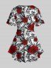 Plus Size Rose Flower Vine Print Lattice T-shirt -  