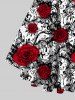 Plus Size Rose Flower Vine Print Lattice T-shirt -  