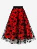 Jupe à Flocage en Maille Motif Feuilles et Fleurs Grande-Taille - Rouge 1XL