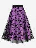 Plus Size Floral Leaf Flocking Mesh Skirt -  