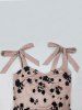 Flower Flocking Mesh Tie Ruched Tank Vintage Dress -  