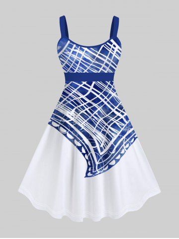 Plus Size Plaid Scarf Pattern Print Tank Dress - WHITE - M