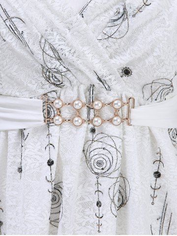 Plus Size Rose Flower Print Lace Trim Ruffles Surplice Buckle Tank Top