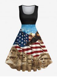 Plus Size Patriotic American Flag Eagle Stone Statue Print 1950s Vintage Dress -  