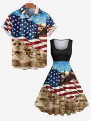 Patriotic American Flag Eagle Stone Statue Print Plus Size Matching Outfit For Couples -  