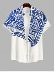 Plus Size Plaid Scarf Pattern Print Buttons Pocket Shirt For Men -  