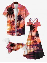Coconut Tree Sea Beach Dusk Print Hawaii Dog And Owner Matching Outfits -  