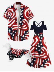 Striped Ribbon Patriotic American Flag Print Dog And Owner Matching Outfits -  