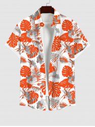 Plus Size Tropical Leaf Hibiscus Flowers Print Buttons Pocket Hawaii Shirt For Men -  