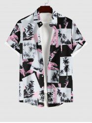 Plus Size Tropical Coconut Tree Photos Print Hawaii Shirt For Men -  