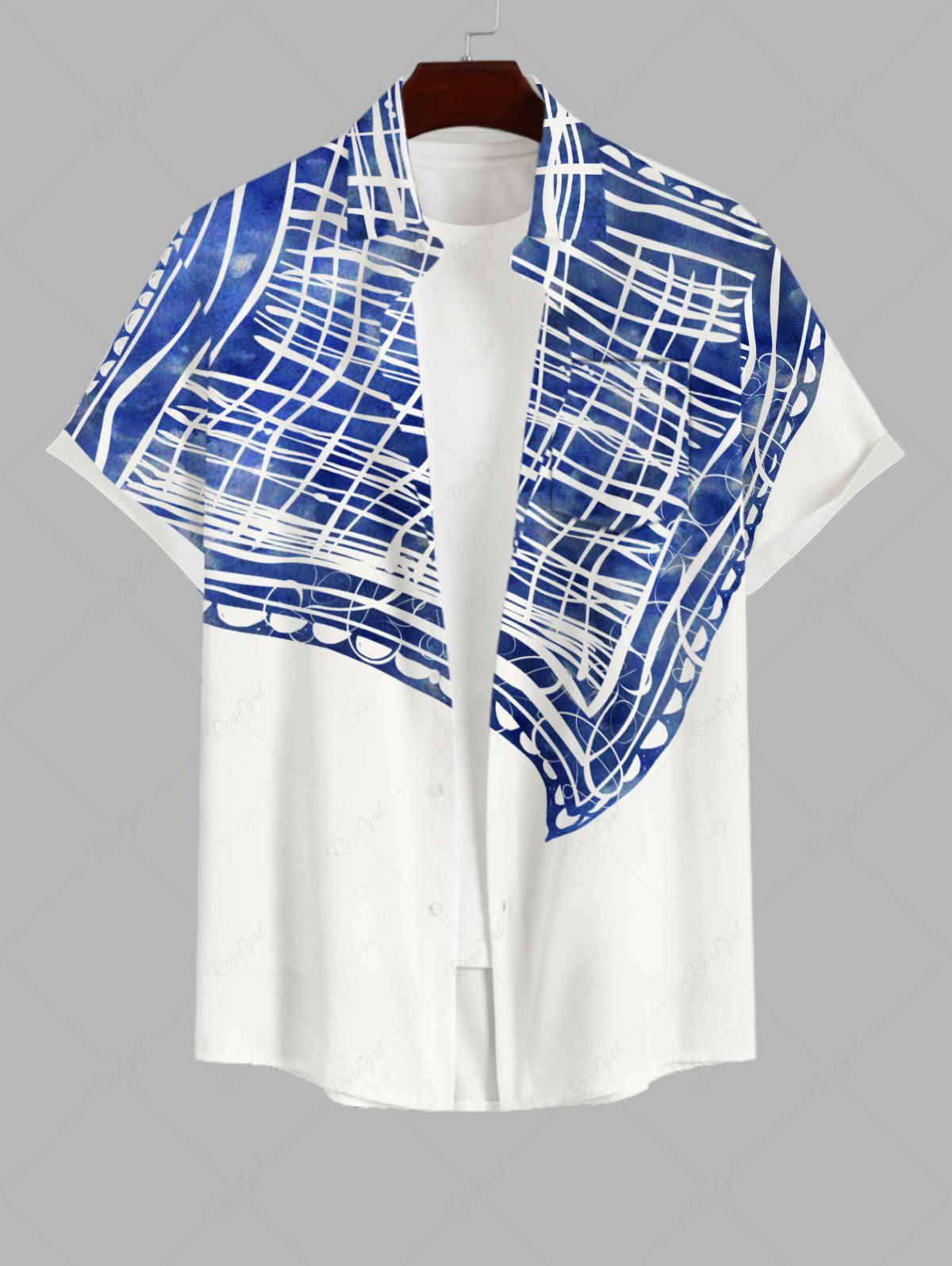 Store Plus Size Plaid Scarf Pattern Print Buttons Pocket Shirt For Men  