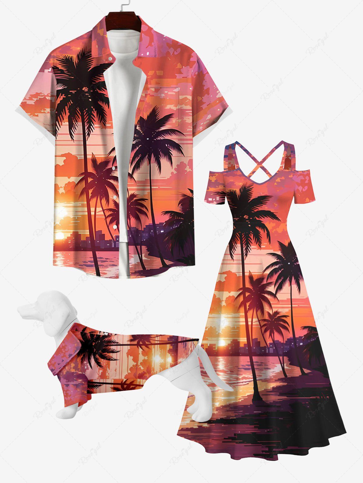 Sale Coconut Tree Sea Beach Dusk Print Hawaii Dog And Owner Matching Outfits  