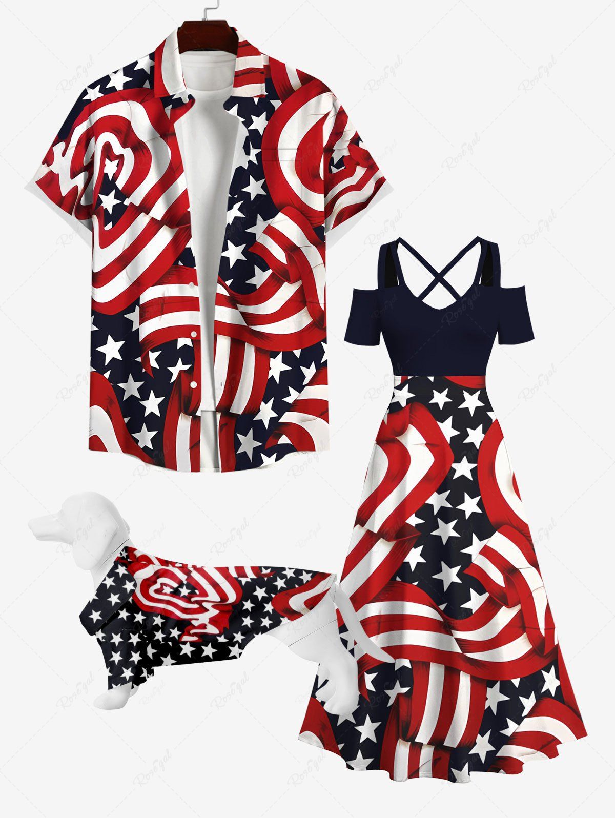 Online Striped Ribbon Patriotic American Flag Print Dog And Owner Matching Outfits  