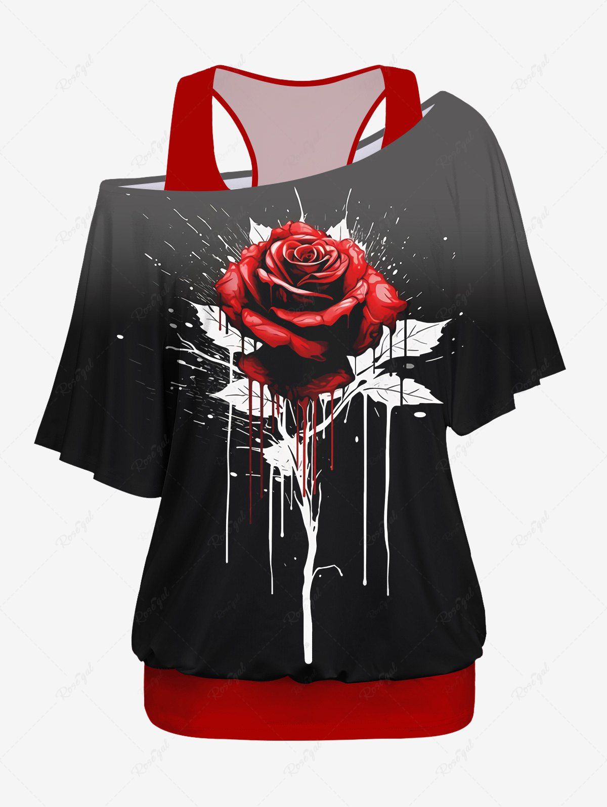 Shops Racerback Tank Top and Rose Flower Paint Splatter Print Skew Neck T-shirt  