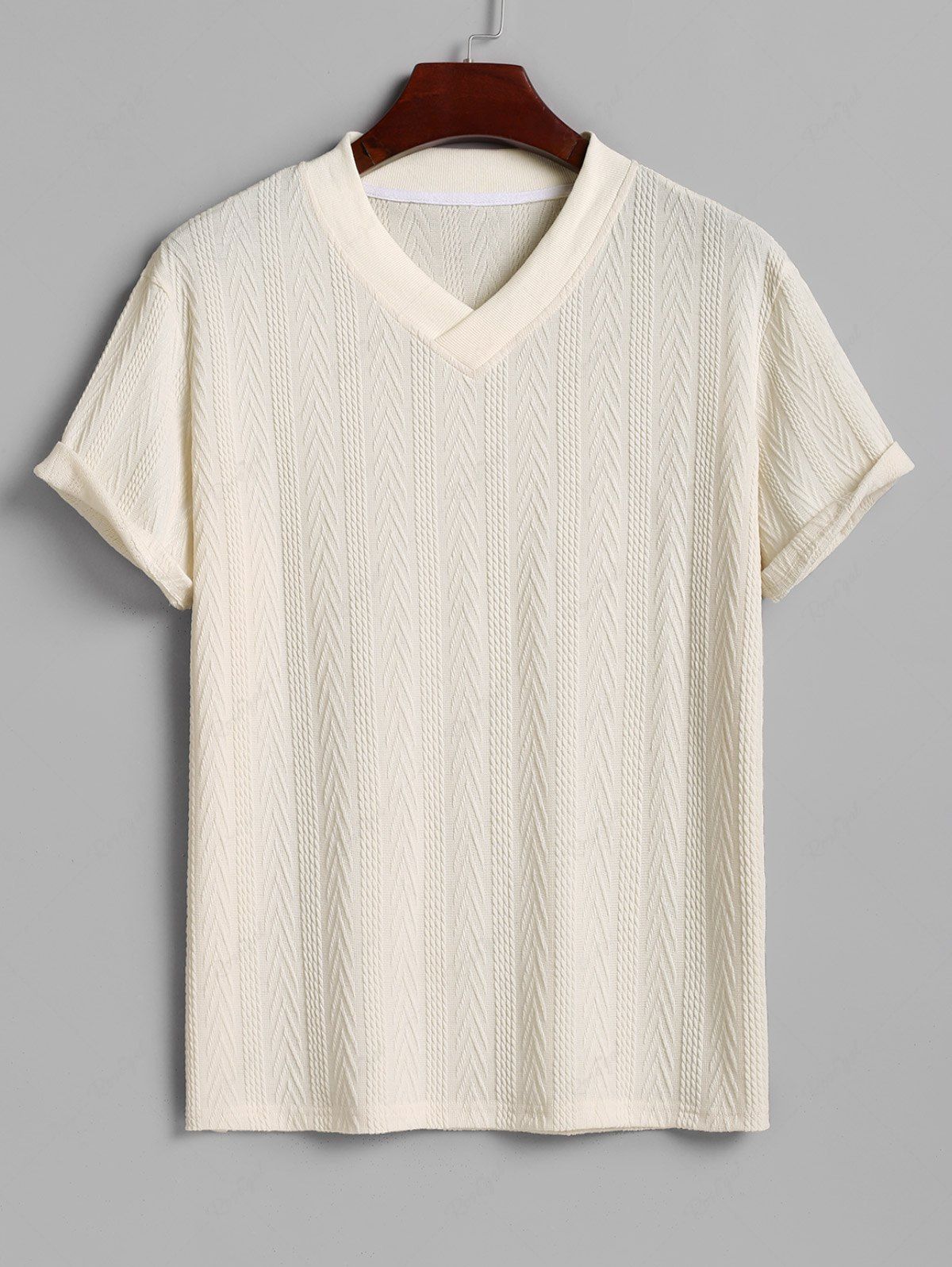 Store Men's Geometric Knit Jacquard Textured V-neck Short Sleeves T-shirt  