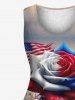 Patriotic American Flag Rose Flower Cloud Print Floral Lace Back Tank Top and Capri Leggings Plus Size Matching Set -  