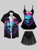 Haut de Tankini Ombré à Bretelle Réglable Crâne Arbre Noix de Coco Imprimés de Grande Taille (Débardeur) - Noir XS