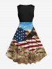 Plus Size Patriotic American Flag Eagle Stone Statue Print 1950s Vintage Dress -  