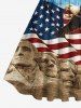 Plus Size Patriotic American Flag Eagle Stone Statue Print 1950s Vintage Dress -  