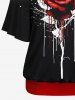 Racerback Tank Top and Rose Flower Paint Splatter Print Skew Neck T-shirt -  
