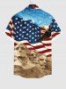 Plus Size Patriotic American Flag Eagle Stone Statue Print Buttons Pocket Shirt For Men -  