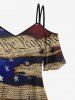 Plus Size Patriotic American Flag Broken Newspaper Print Cold Shoulder T-shirt - Multi-A 3X