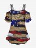 Plus Size Patriotic American Flag Broken Newspaper Print Cold Shoulder T-shirt -  