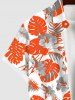 Plus Size Tropical Leaf Hibiscus Flowers Print Buttons Pocket Hawaii Shirt For Men -  