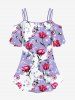 Plus Size Cold Shoulder Rose Flower Butterfly Stars Colorblock Print Cami T-shirt -  