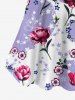 Plus Size Cold Shoulder Rose Flower Butterfly Stars Colorblock Print Cami T-shirt -  