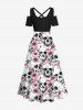 Plus Size Flowers Skulls Print Crisscross Cold Shoulder Hawaii Maxi Dress -  