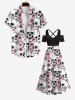 Plus Size Flowers Skulls Print Crisscross Cold Shoulder Hawaii Maxi Dress -  