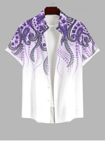 Plus Size Octopus Paisley Flowers Print Buttons Pocket Hawaii Shirt For Men - LIGHT PURPLE - 2XL