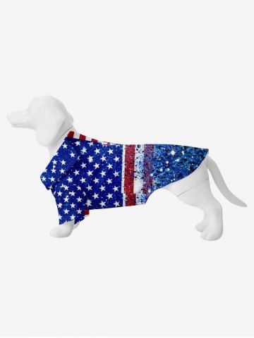 Pet's Patriotic American Flag Sparkling Sequin 3D Print Shirt - BLUE - 2XL