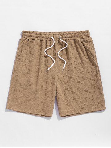 Men's Knitted Jacquard Textured Casual Drawstring Shorts - DEEP COFFEE - XL