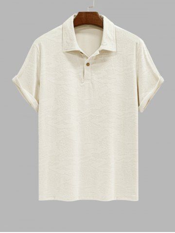 Men's Solid Color Jacquard Flocking Polo Collar Half Buttoned Short Sleeves T-shirt - CHAMPAGNE - L