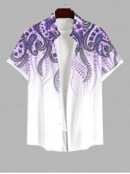 Plus Size Octopus Paisley Flowers Print Buttons Pocket Hawaii Shirt For Men -  