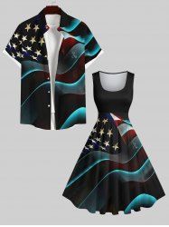 Patriotic American Flag Star Glitter 3D Print Plus Size Matching Outfit For Couples -  