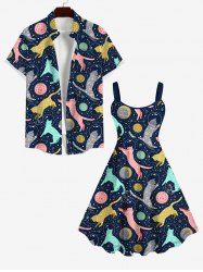 Cat Bubble Moon Planet Galaxy Butterfly Print Plus Size Matching Set For Couples -  