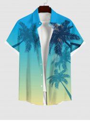 Plus Size Tropical Coconut Tree Ombre Print Buttons Pocket Hawaii Shirt For Men -  