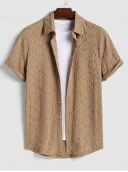 Men's Jacquard Textured Asymmetric Hem Button Up Short Sleeves Shirt -  