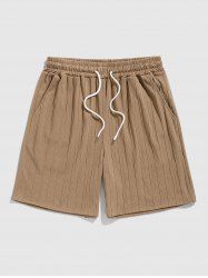 Men's Vertical Striped Knitted Casual Drawstring Shorts -  
